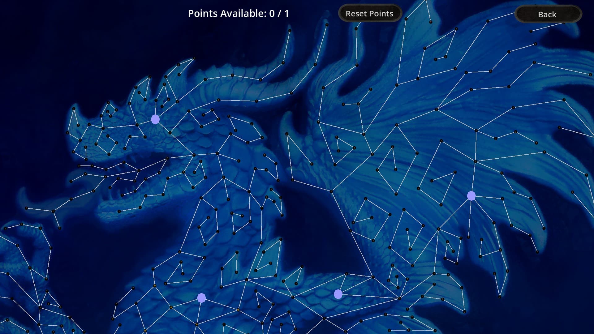 Dragon Tribe Chronicles screenshot showing the dragon constellation skill map