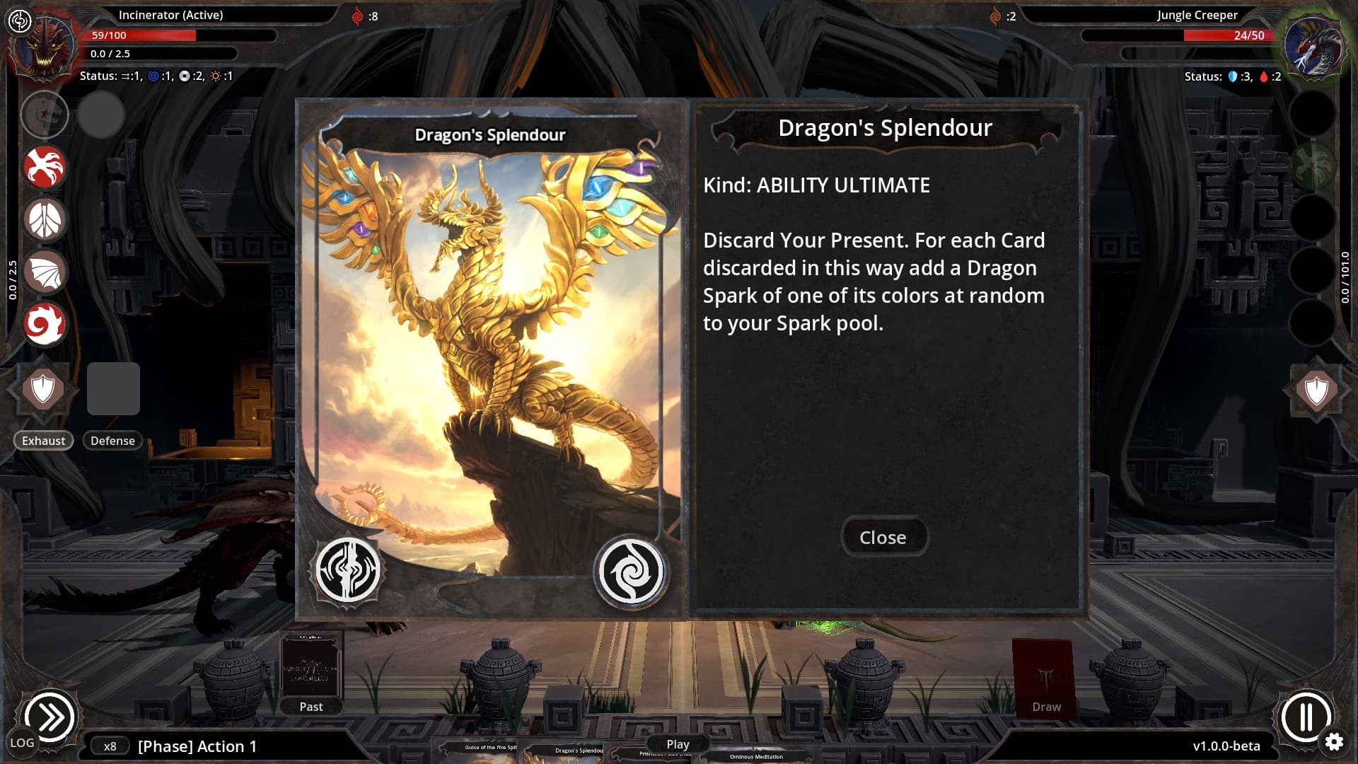 Dragon Tribe Chronicles gameplay screenshot showing a card detail