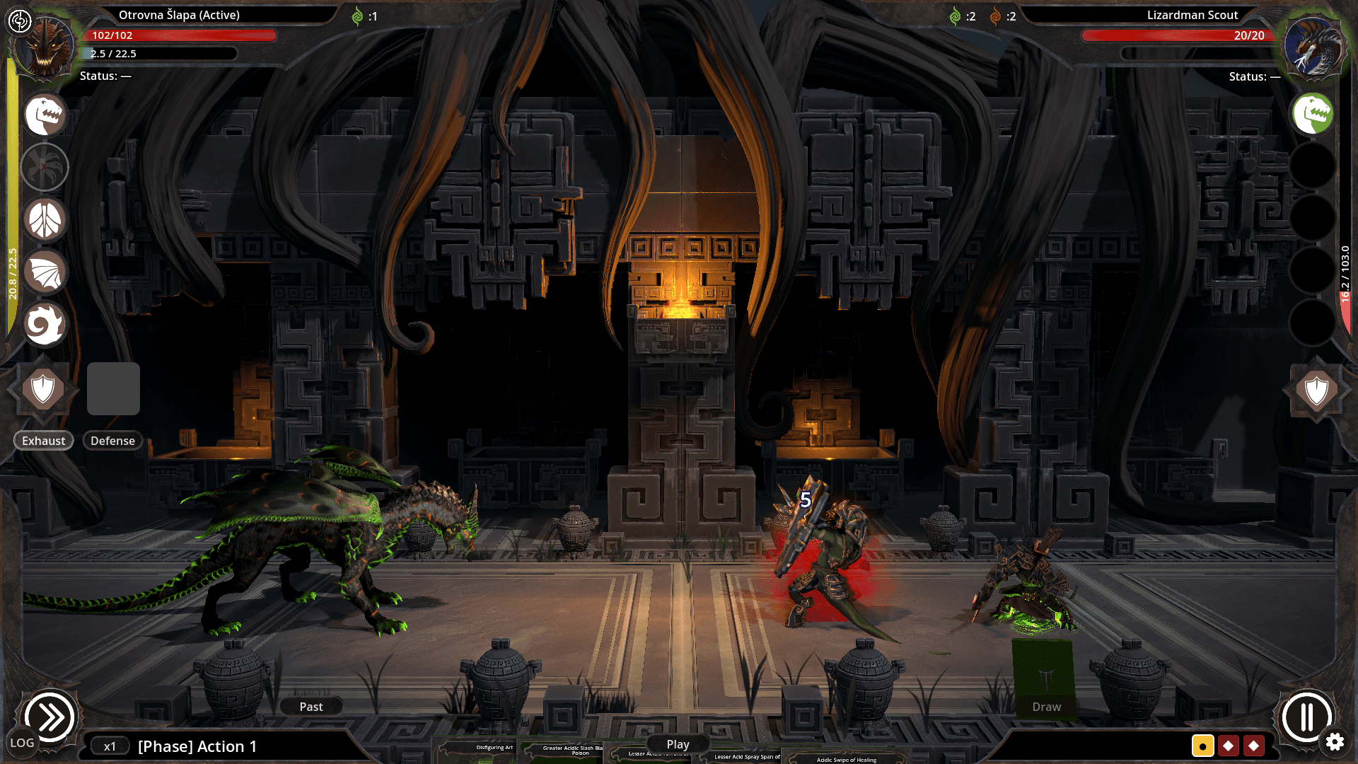 Dragon Tribe Chronicles gameplay screenshot showing a battle encounter