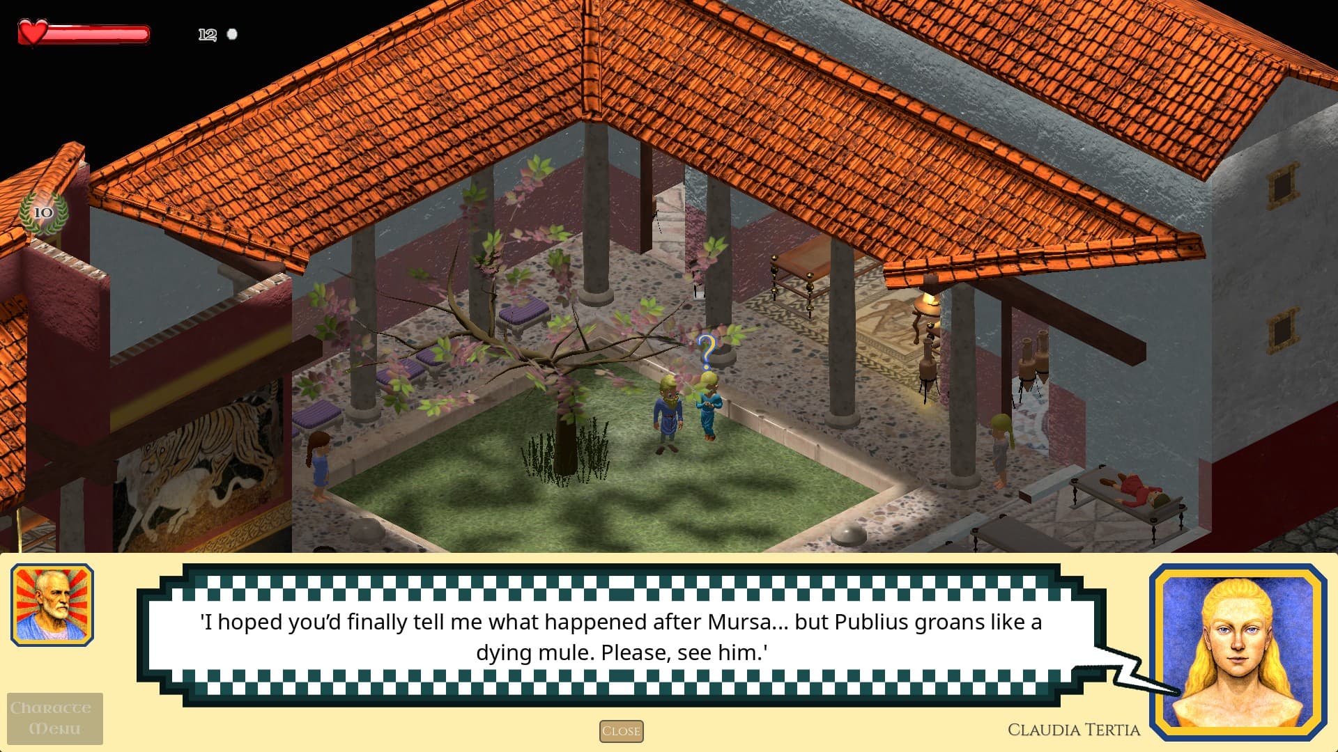 Rod of Asclepius gameplay screenshot showing dialogue