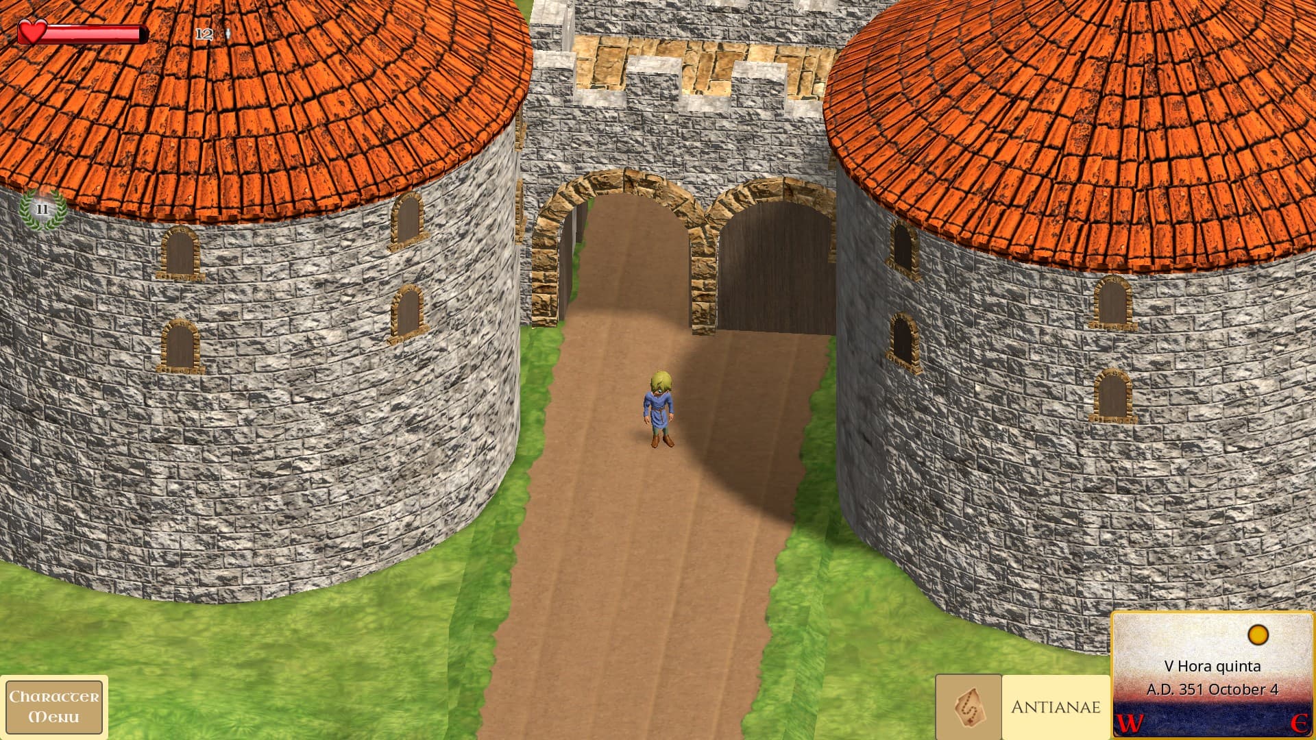 Rod of Asclepius gameplay screenshot showing a fortified city gate